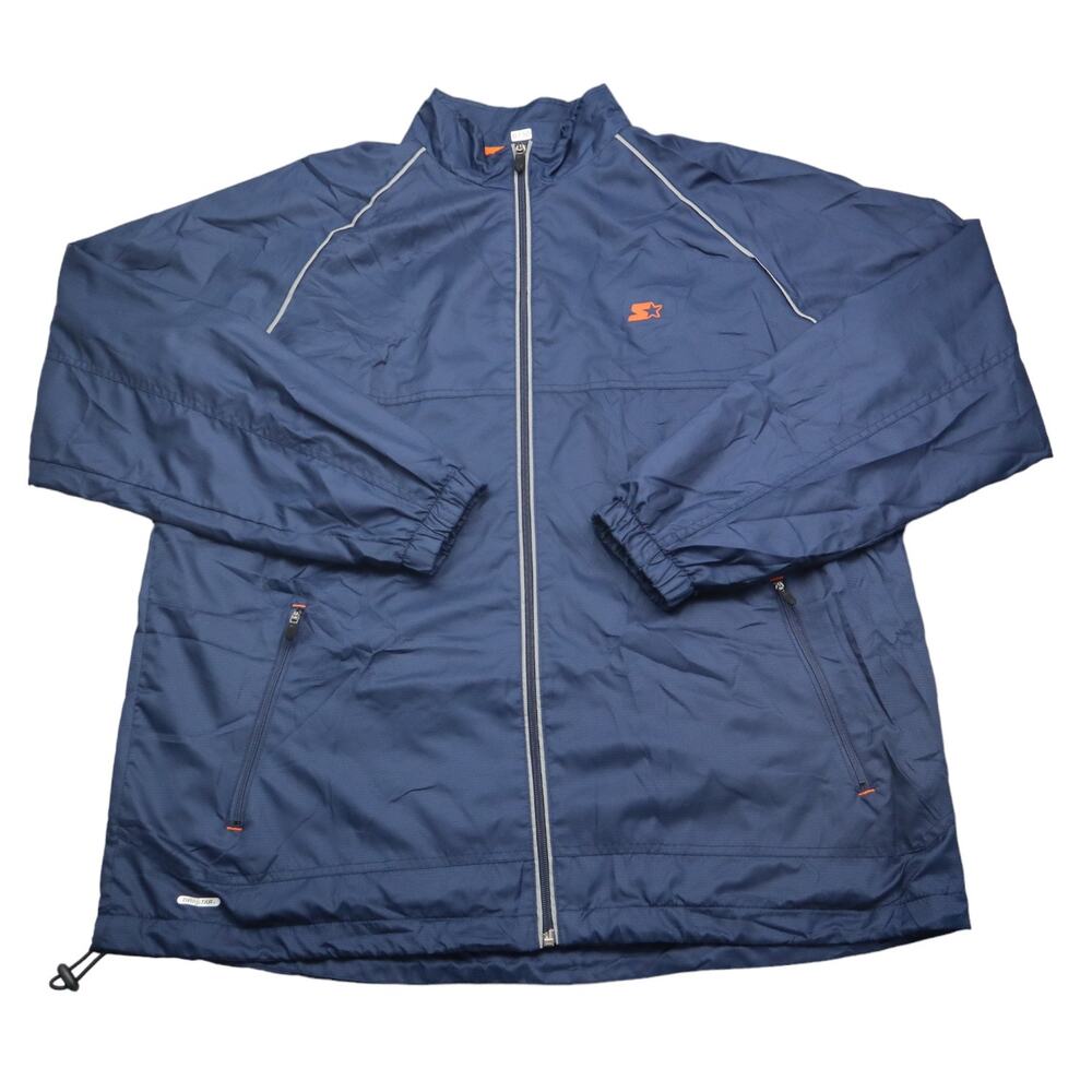 Starter Jacket Mens Large Blue Zip Coat Windbreaker Lightweight Pockets Vented